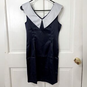 Ming Wang 100% silk sheath dress with collar sailor Medium